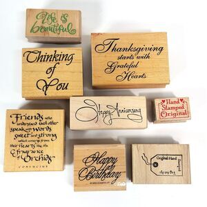Vintage Words Rubber Stamps Sentiments Lot X 8 Wood Block Crafting Mixed Media